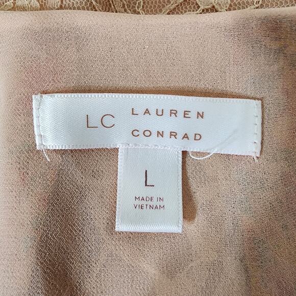 Lauren Conrad Women Blouse Large Layered Chiffon Boho Lace Back Top V Neck Ditsy - Picture 10 of 12